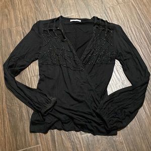 Amber Babzoe beaded plunging style sweater